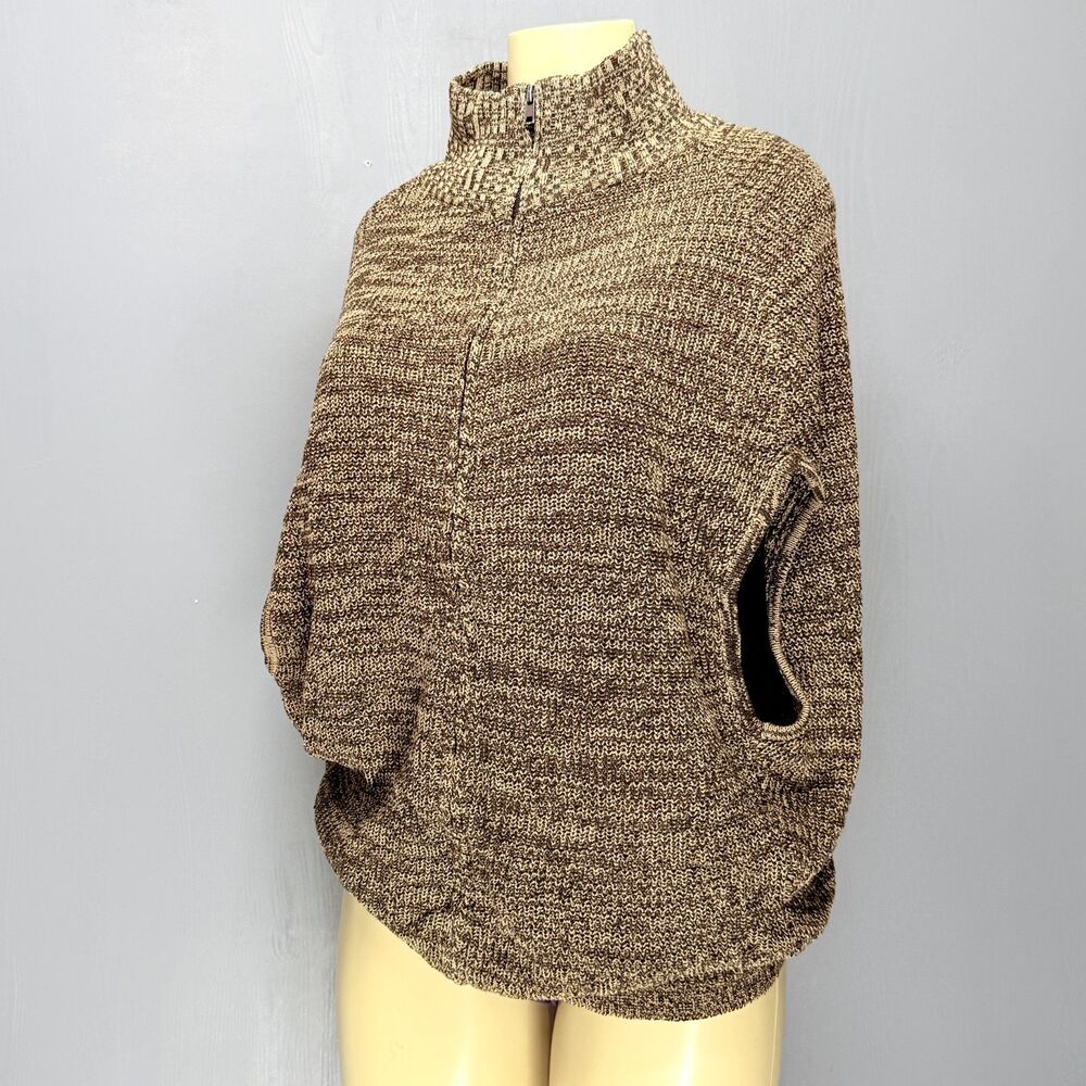 Love by Chesley Heathered Brown Knit Sweater Vest | Poncho Zip Mock Neck | L